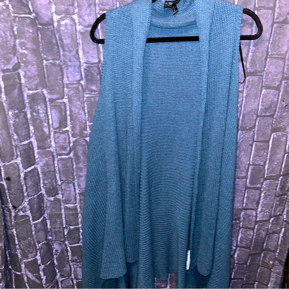 FOREVER 21+ Asymmetrical Acrylic Sweater Vest Teal Plus Size 3x